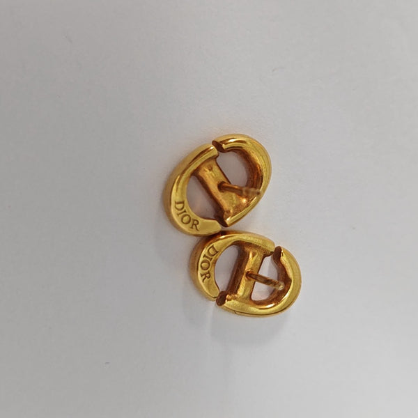 CD Navy Metal Gold Stud Earrings