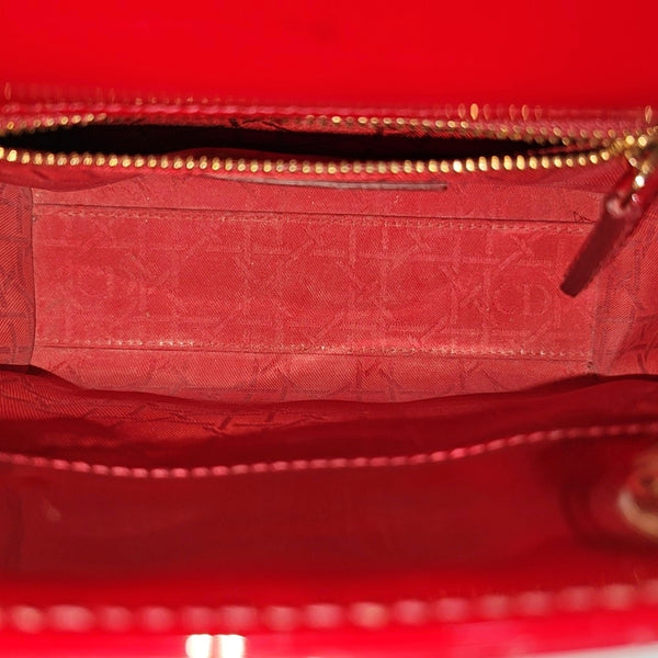Lady Dior Mini Cannage Patent Leather Red