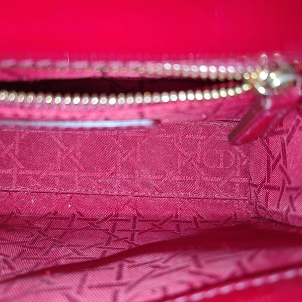 Lady Dior Mini Cannage Patent Calfskin Red