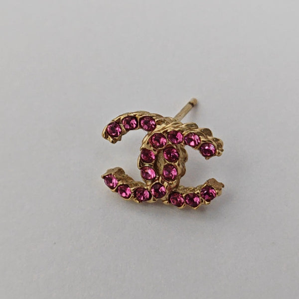 CC Logo Metal Pink Stud Earrings