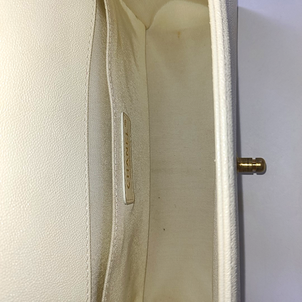 BOY CHANEL Medium Quilted Grained Calfskin White