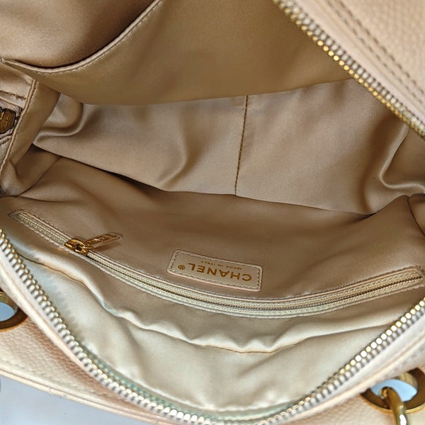CHANEL PETITE Quilted Grained Calfskin Beige