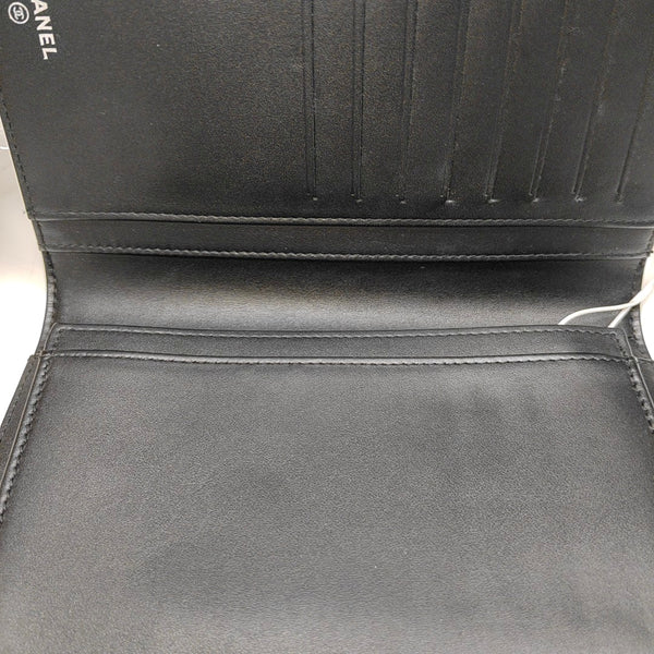 BOY CHANEL Mini Quilted Patent Leather Black Wallet
