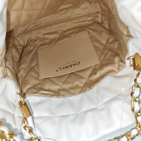 Authenticated pre-owned CHANEL 22 Mini Quilted Calfskin White - Tote Bag at Looply