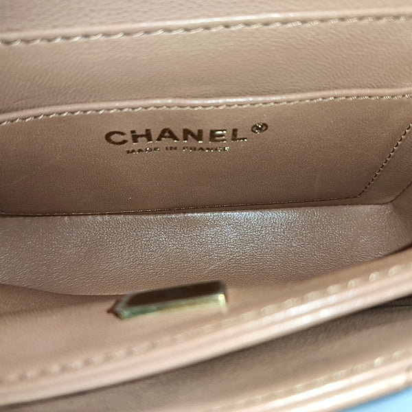 Authenticated pre-owned CLASSIC FLAP Mini Quilted Grained Calfskin Beige - Shoulder Bag at Looply