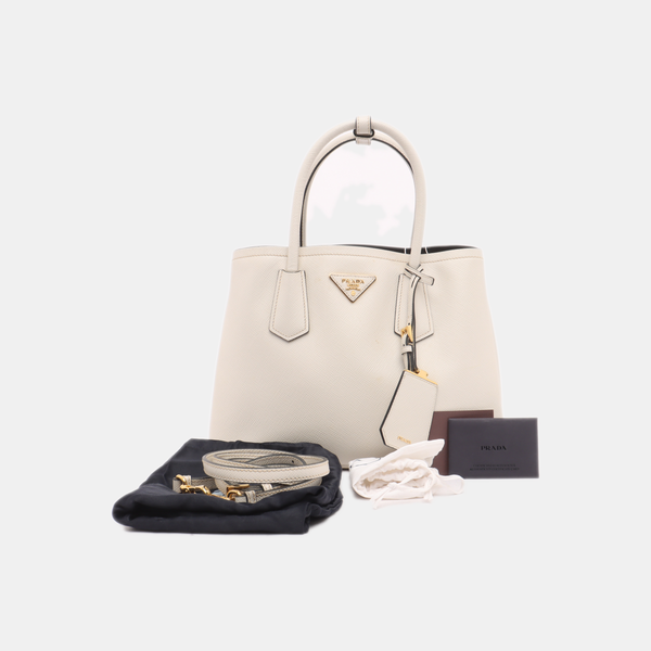 Double Medium Saffiano Calfskin White