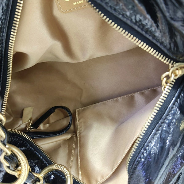 Quilted Patent Leather Top Handle Bag Black