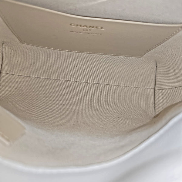 Quilted Grained Calfskin Shoulder Bag White