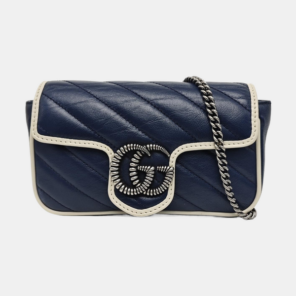 GG Marmont Super Mini Quilted Calfskin Blue