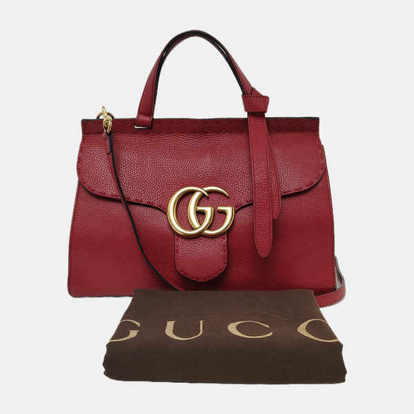 Authenticated pre-owned GG Marmont Top Handle Small Calfskin Red - Shoulder Bag at Looply