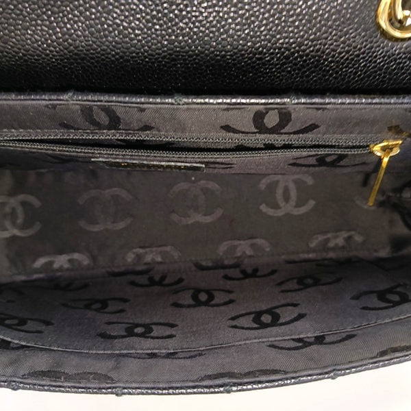 Quilted Grained Calfskin Shoulder Bag Black