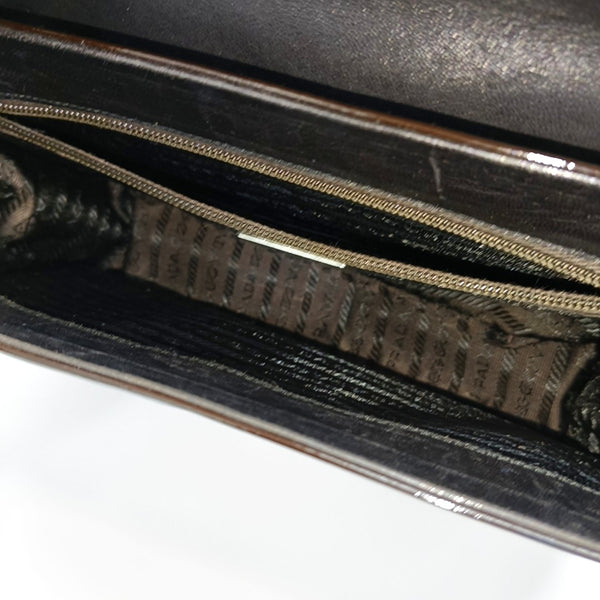 Patent Leather Top Handle Bag Brown