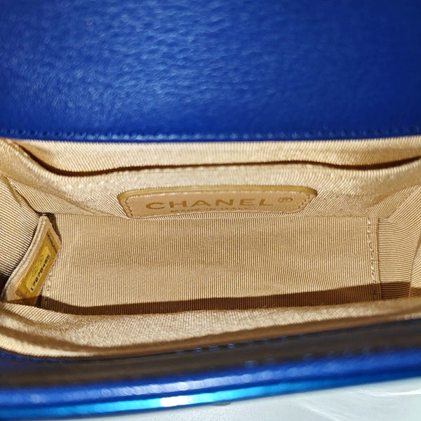 BOY CHANEL Quilted Patent Leather Blue