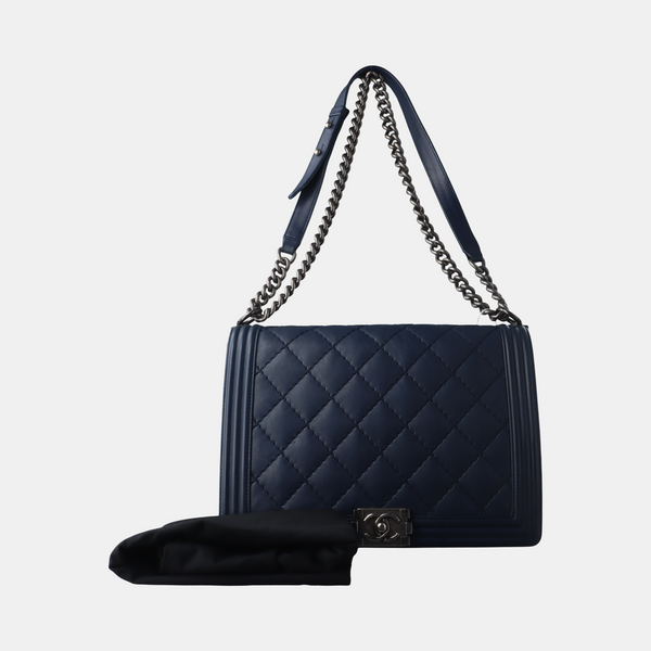 Authenticated pre-owned BOY CHANEL Maxi Quilted Calfskin Blue - Crossbody Bag at Looply