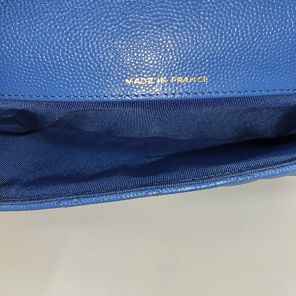 Quilted Grained Calfskin Shoulder Bag Blue