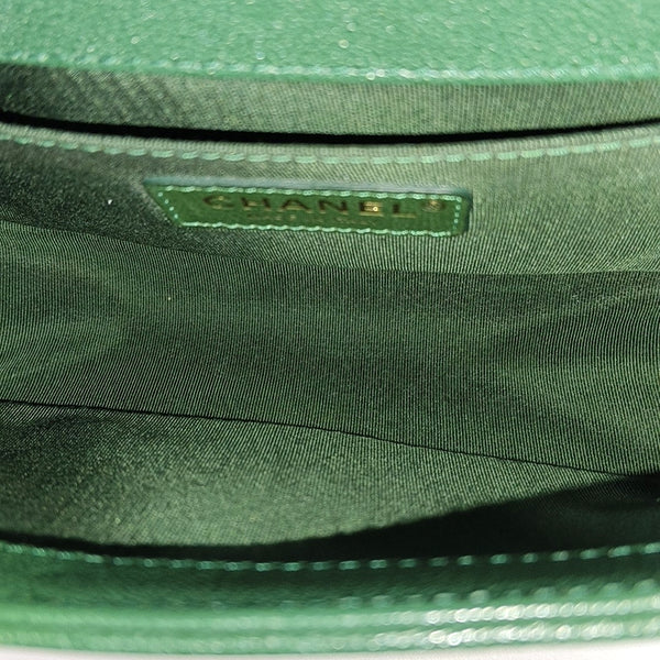 Authenticated pre-owned BOY CHANEL Small Quilted Grained Calfskin Green - Shoulder Bag at Looply