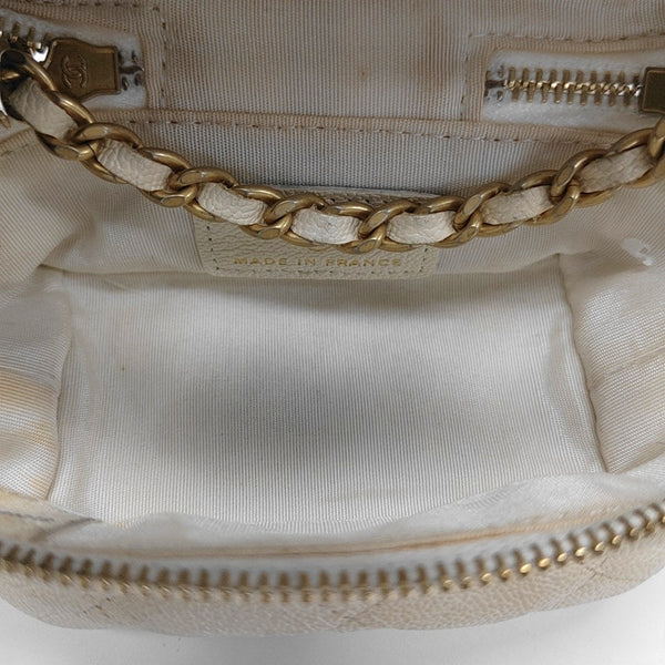 Quilted Grained Calfskin Shoulder Bag Mini White