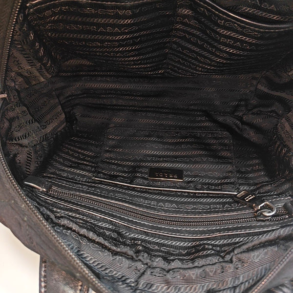 Quilted Fabric Top Handle Bag Black