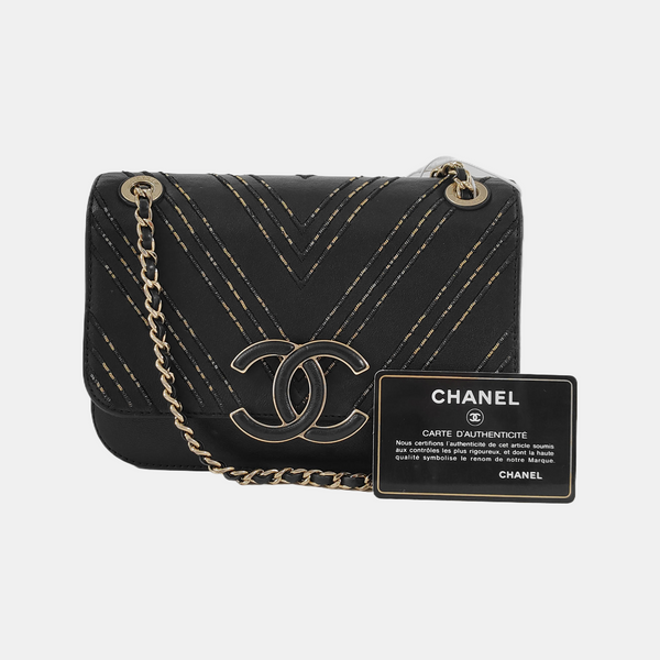 THREAD AROUND Chevron, Quilted Lambskin Black