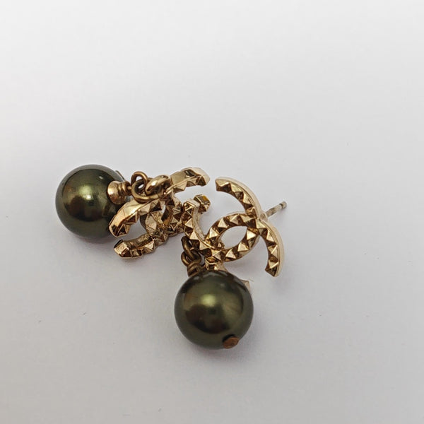 CC Logo Metal Gold Stud Earrings
