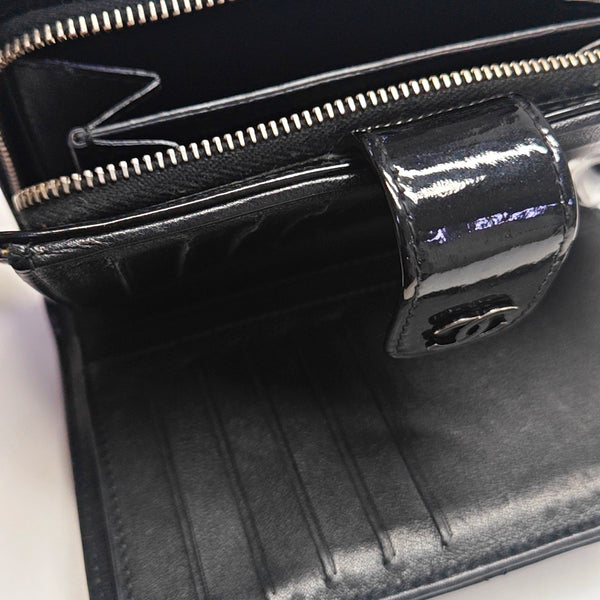 Quilted Patent Leather Wallet Black