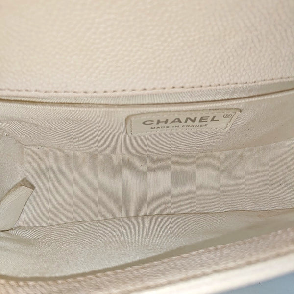 BOY CHANEL Small Quilted Grained Calfskin White