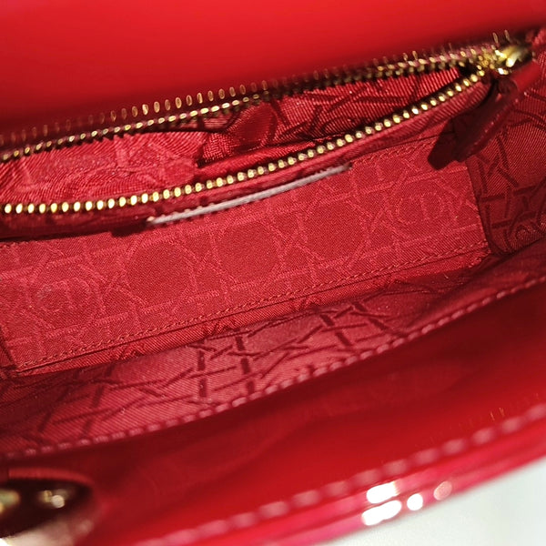 Lady Dior Mini Cannage Patent Leather Red