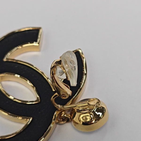 CC Logo Metal Black Clip On Earrings