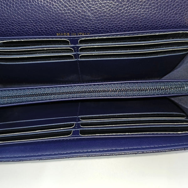 CLASSIC FLAP Mini Quilted Grained Calfskin Blue Wallet