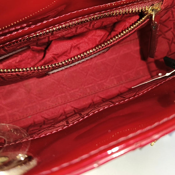 Lady Dior Mini Cannage Patent Calfskin Red