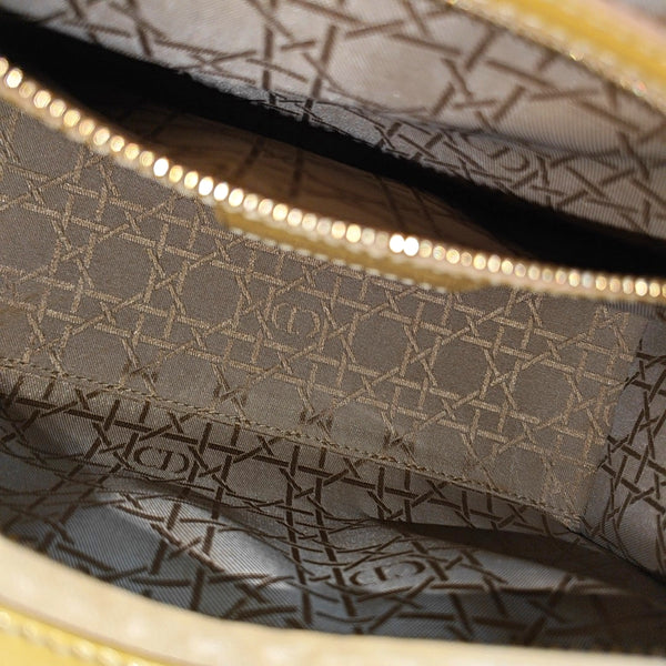 Authenticated pre-owned Lady Dior Medium Quilted Patent Leather Beige - Top Handle Bag at Looply