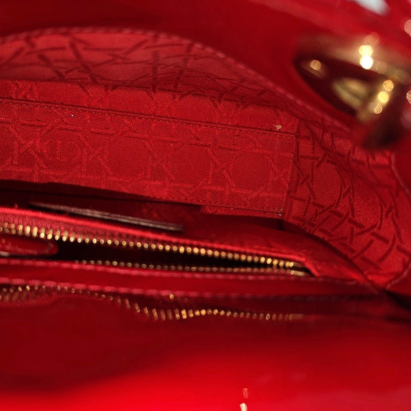 Lady Dior Mini Cannage Patent Calfskin Red
