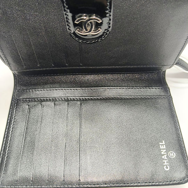 Quilted Patent Leather Wallet Black