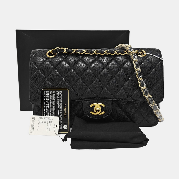 CLASSIC FLAP Medium Quilted Grained Calfskin Black