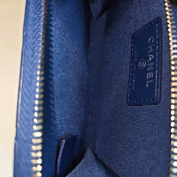 Quilted Lambskin Card Holder Blue