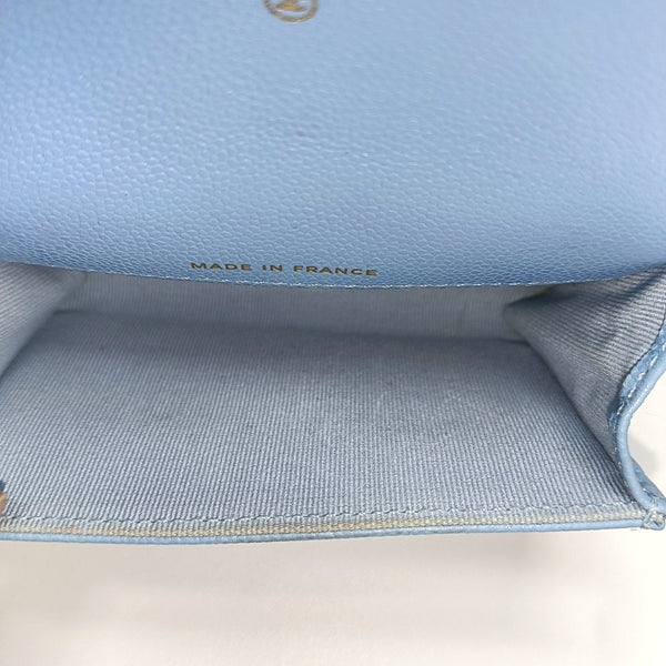 CLASSIC FLAP Quilted Grained Calfskin Blue Card Holder