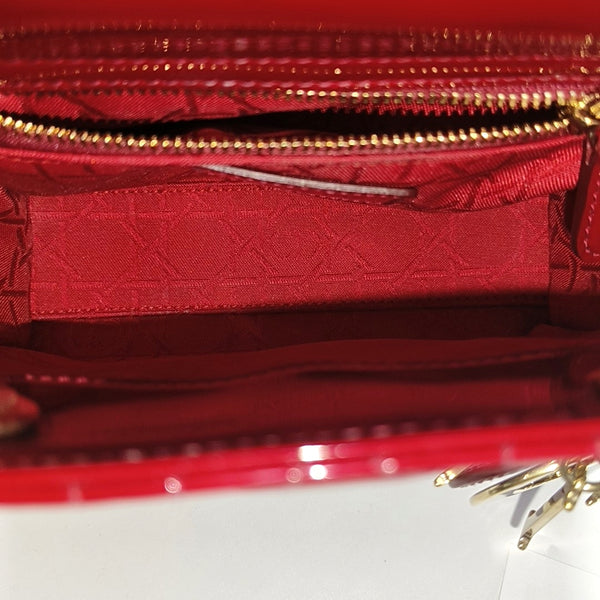 Lady Dior Mini Cannage Patent Calfskin Red