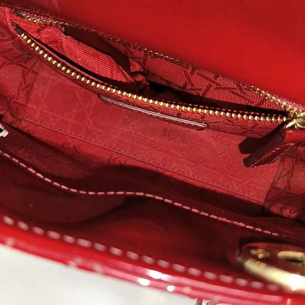 Authenticated pre-owned Lady Dior Mini Cannage Patent Calfskin Red - Tote Bag at Looply