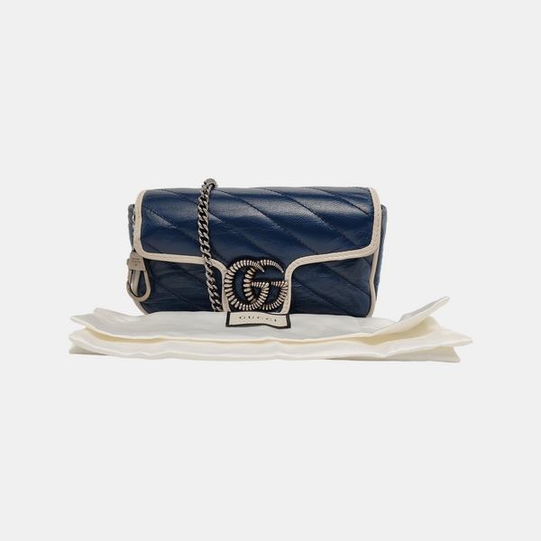 Authenticated pre-owned GG Marmont Super Mini Quilted Calfskin Blue - Crossbody Bag at Looply