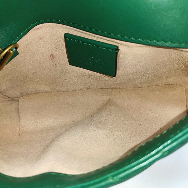 Authenticated pre-owned GG Marmont Mini Quilted Calfskin Green - Shoulder Bag at Looply