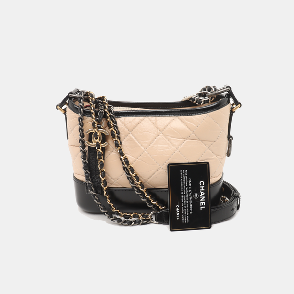 GABRIELLE Small Quilted Calfskin Beige
