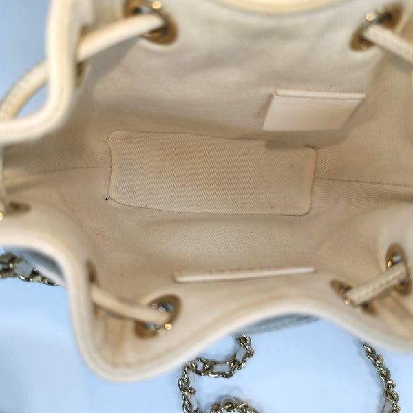 Quilted Grained Calfskin Bucket Bag Mini White