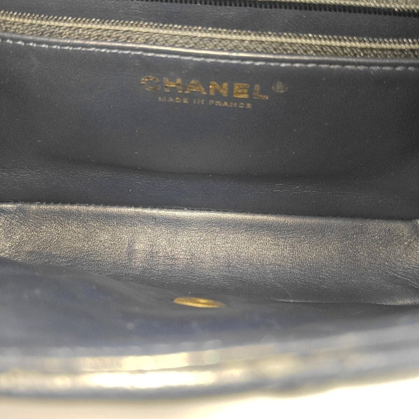 Quilted Grained Calfskin Shoulder Bag Medium Blue