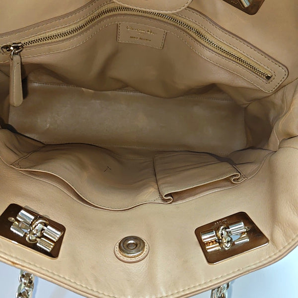 Cannage Calfskin Top Handle Bag Beige