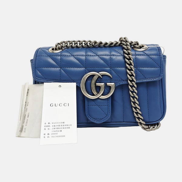 GG Marmont Small Quilted Calfskin Blue