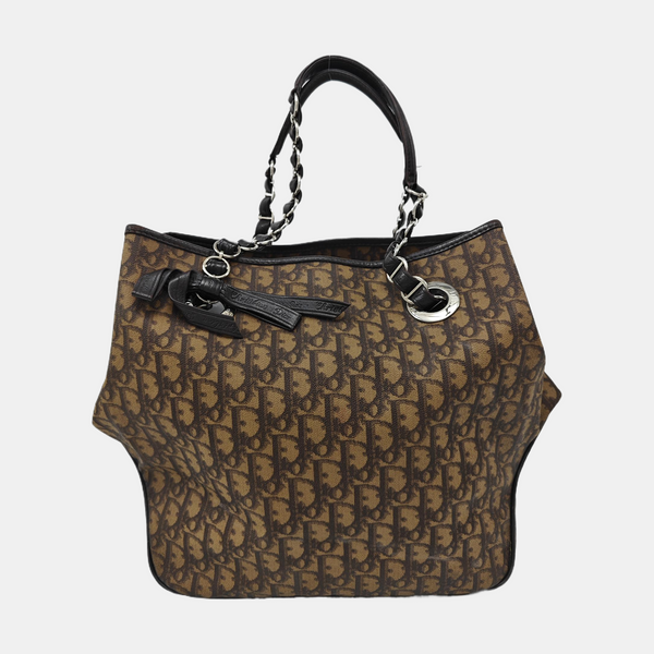 Oblique Coated Canvas Tote Bag Brown