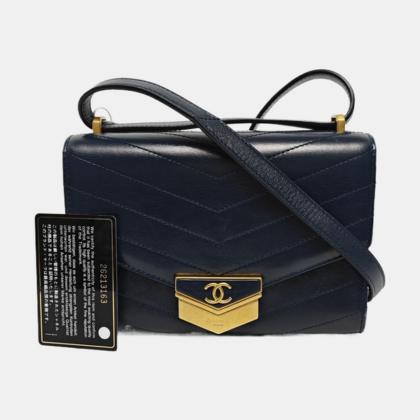 MEDAL ENVELOPE Chevron Calfskin Blue