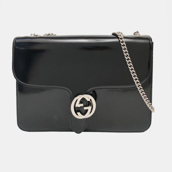 Interlocking G Large Patent Leather Black
