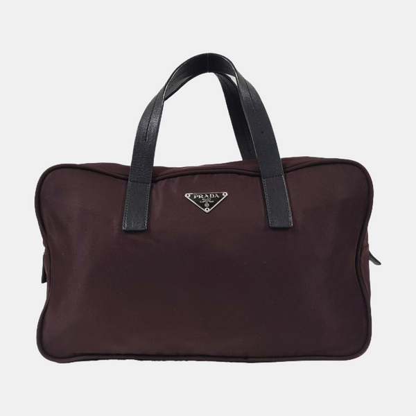 Nylon Top Handle Bag Brown