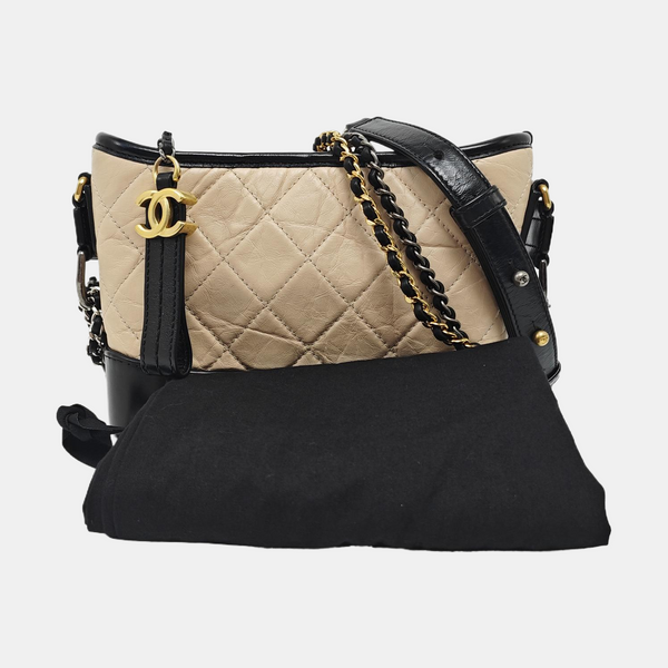 GABRIELLE Small Quilted Calfskin Beige